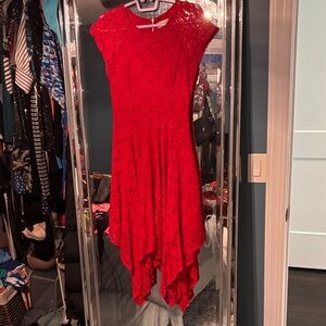 Altar'd State Red Asymmetrical Lace Dress